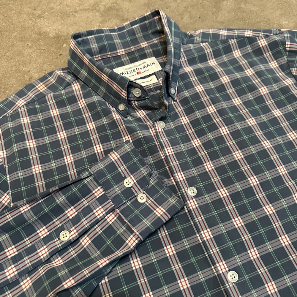 Mizzen+Main Button Down Mens XXL Blue Plaid Leeward Trim Fit Performance Shirt